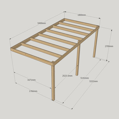 Wall Mounted Box Pergola - Light Green - 1.8m Depth x 5.4m Length