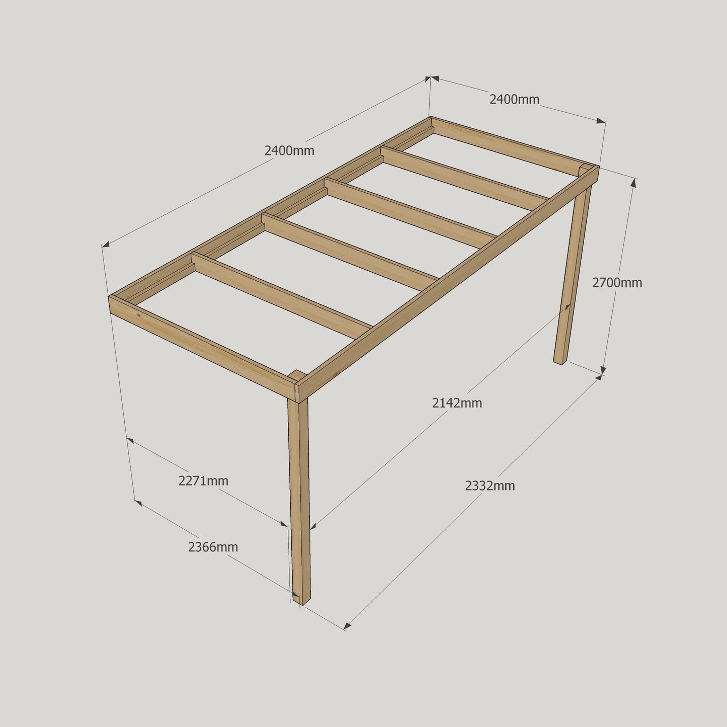 Wall Mounted Box Pergola - Rustic Brown - 2.4m Depth x 2.4m Length