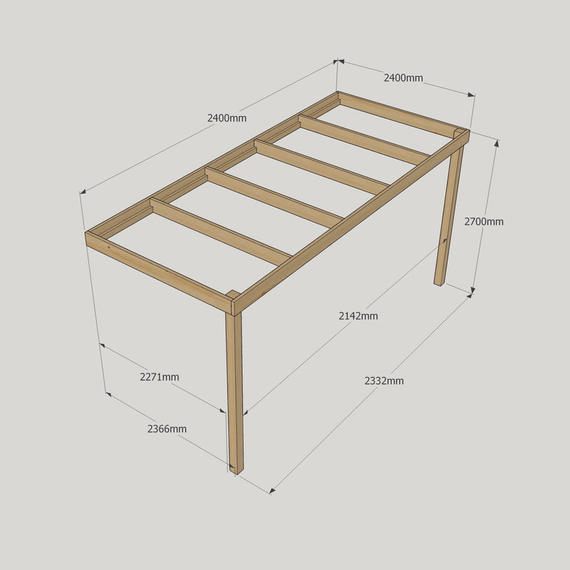 Wall Mounted Box Pergola - Rustic Brown - 2.4m Depth x 2.4m Length