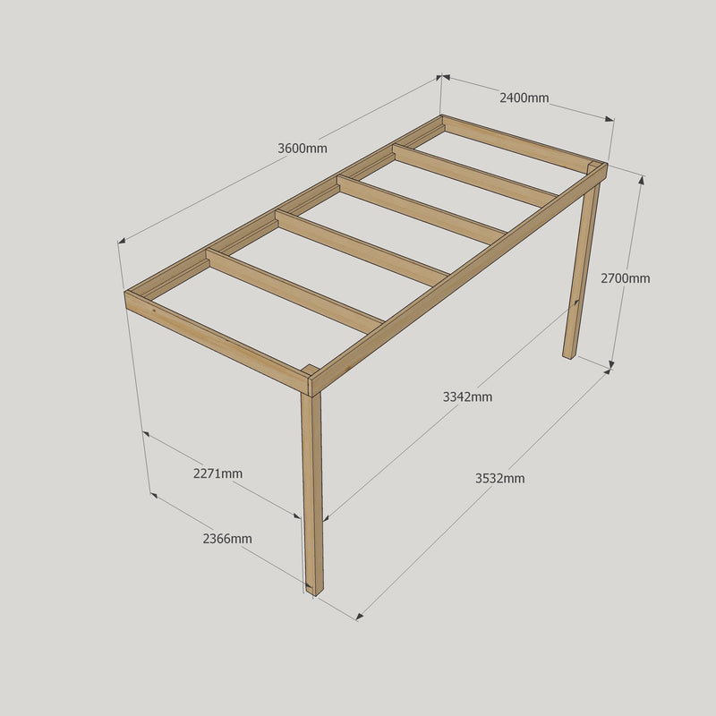 Wall Mounted Box Pergola - Rustic Brown - 2.4m Depth x 3.6m Length