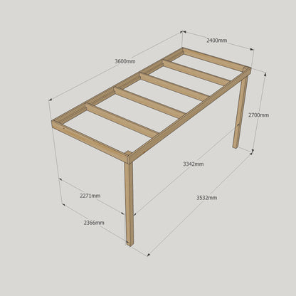 Wall Mounted Box Pergola - Light Green - 2.4m Depth x 3.6m Length