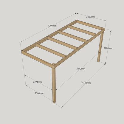 Wall Mounted Box Pergola - Rustic Brown - 2.4m Depth x 4.2m Length
