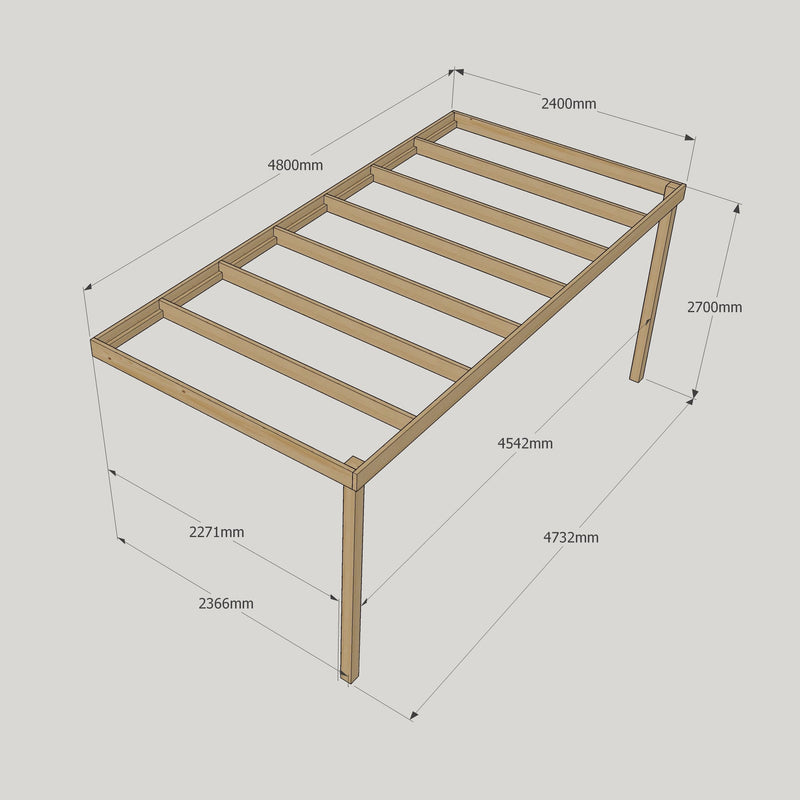 Wall Mounted Box Pergola - Rustic Brown - 2.4m Depth x 4.8m Length