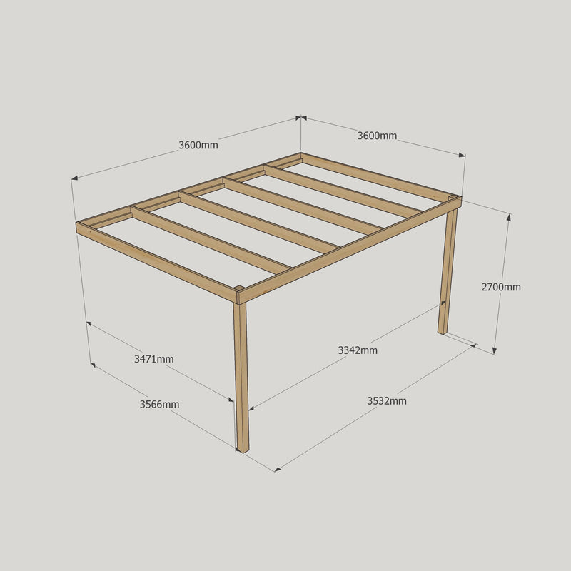 Wall Mounted Box Pergola - Light Green - 3.6m Depth x 3.6m Length