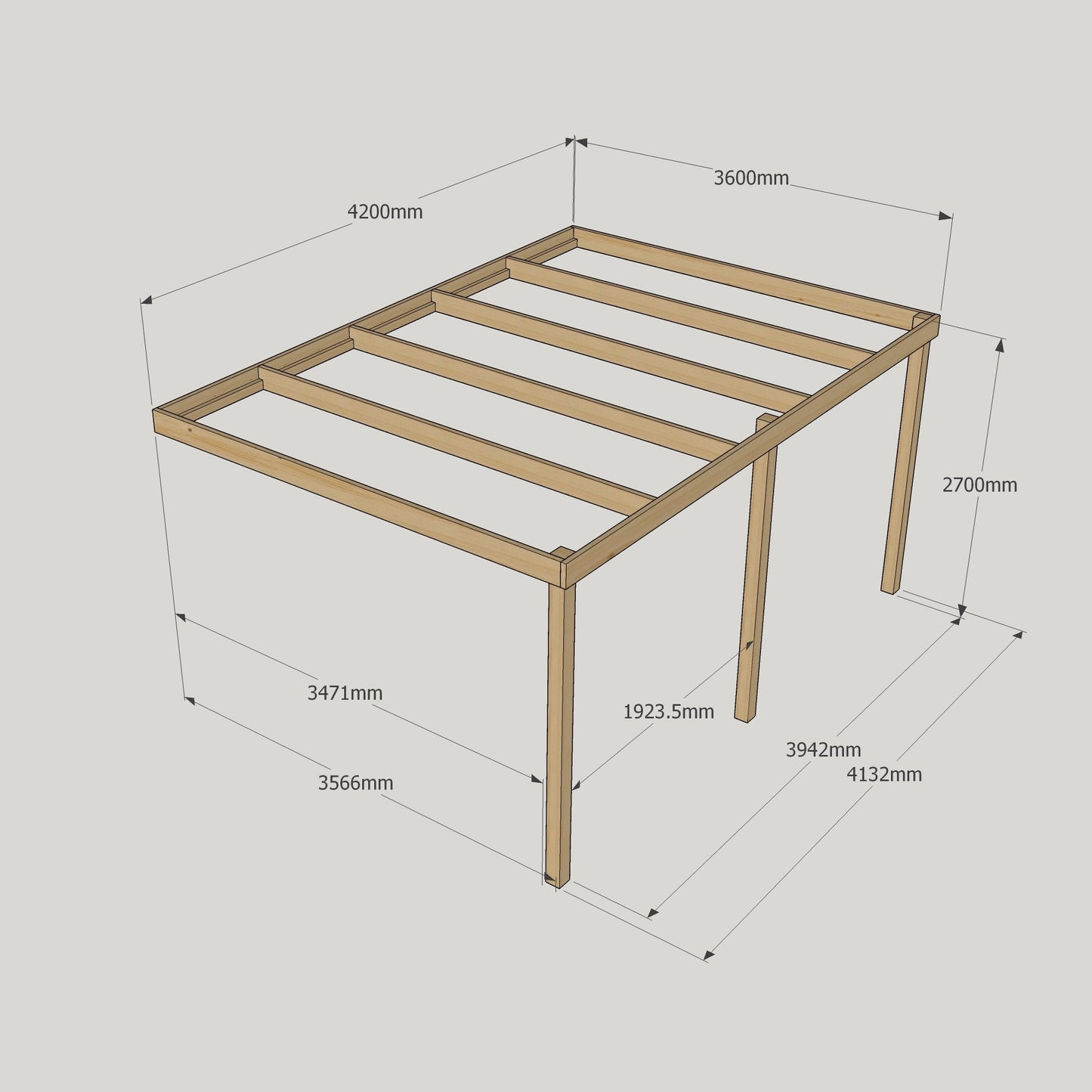 Wall Mounted Box Pergola - Light Green - 3.6m Depth x 4.2m Length