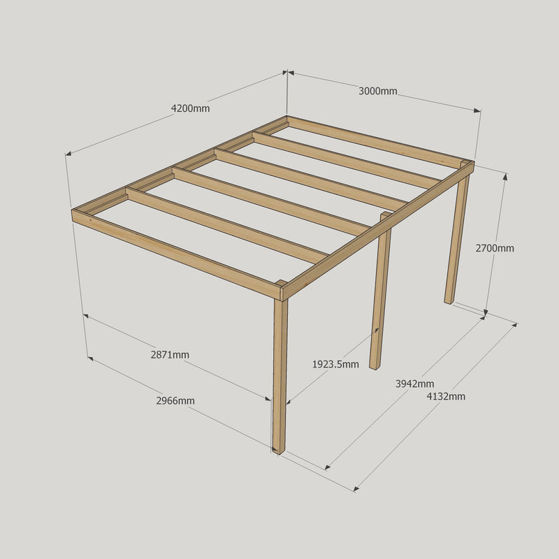 Wall Mounted Box Pergola - Rustic Brown - 3m Depth x 4.2m Length