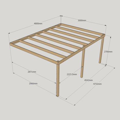 Wall Mounted Box Pergola - Rustic Brown - 3m Depth x 4.8m Length