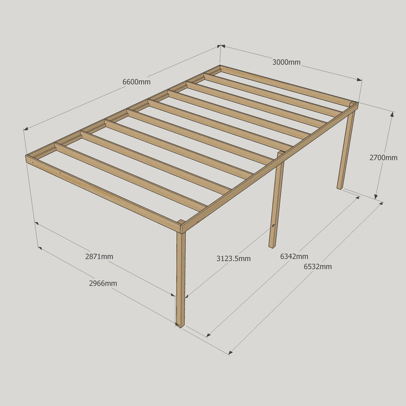 Wall Mounted Box Pergola - Light Green - 3m Depth x 6.6m Length