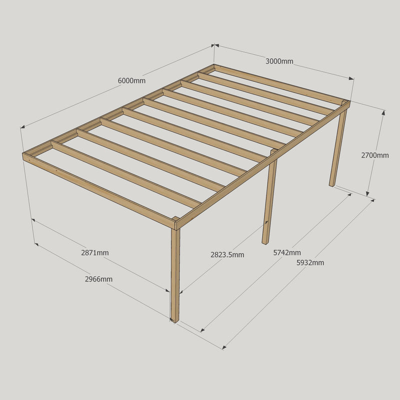 Wall Mounted Box Pergola - Rustic Brown - 3m Depth x 6m Length