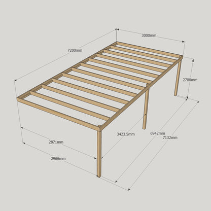 Wall Mounted Box Pergola - Light Green - 3m Depth x 7.2m Length