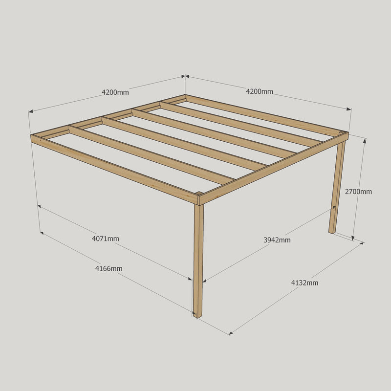 Wall Mounted Box Pergola - Light Green - 4.2m Depth x 4.2m Length