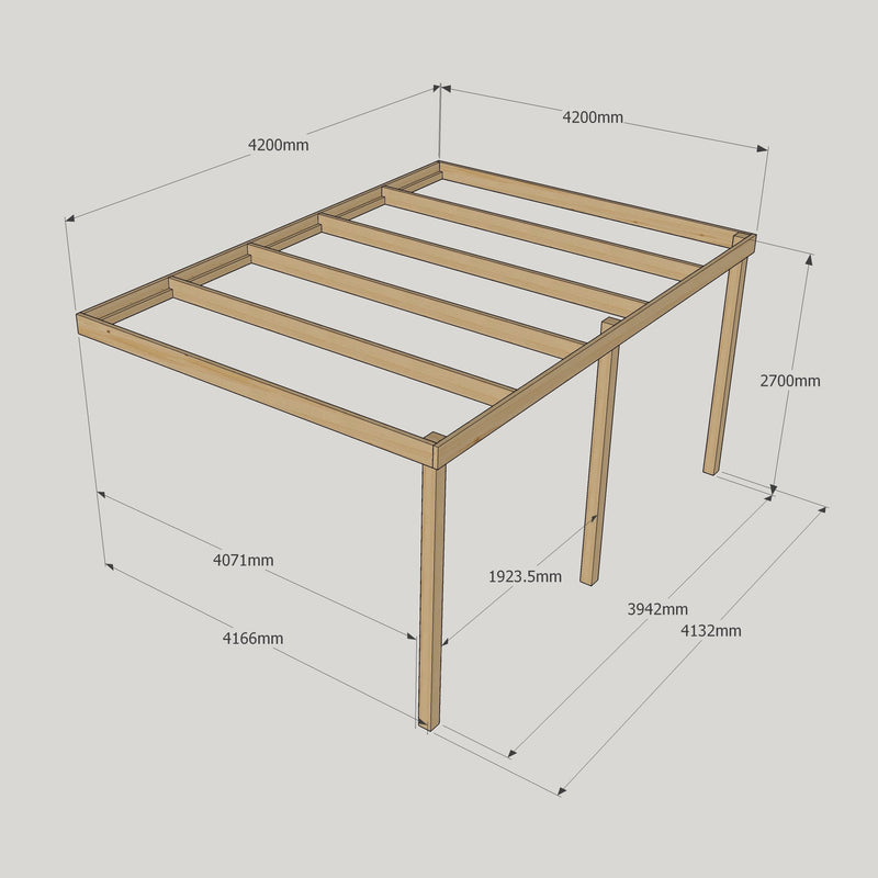 Wall Mounted Box Pergola - Rustic Brown - 4.2m Depth x 4.2m Length