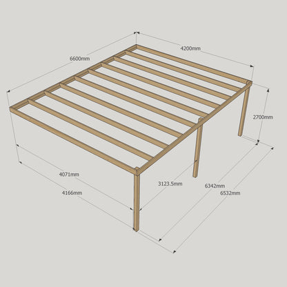 Wall Mounted Box Pergola - Rustic Brown - 4.2m Depth x 6.6m Length