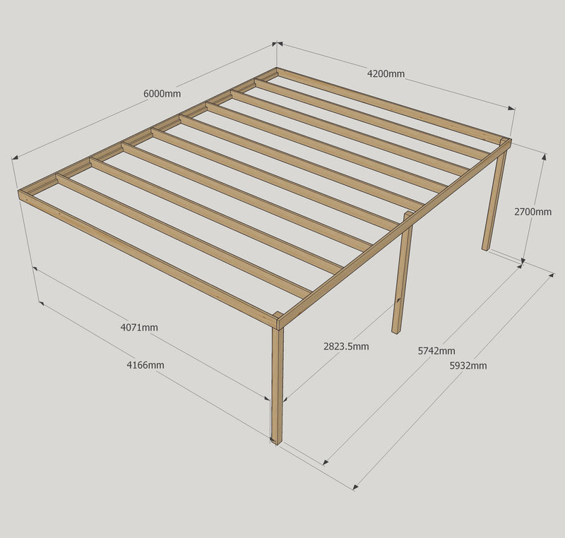 Wall Mounted Box Pergola - Light Green - 4.2m Depth x 6m Length