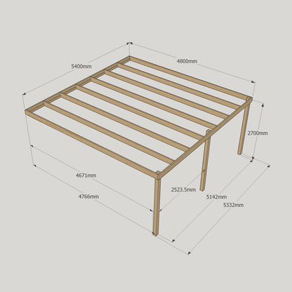 Wall Mounted Box Pergola - Light Green - 4.8m Depth x 5.4m Length