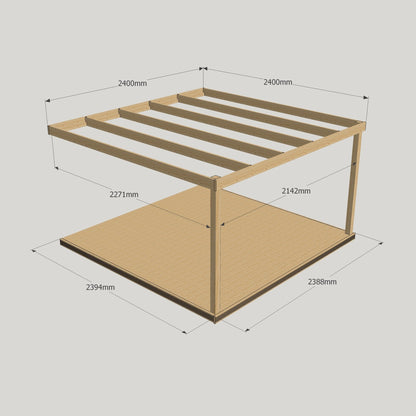Wall Mounted Box Pergola with Decking - Rustic Brown - 2.4m Depth x 2.4m Length