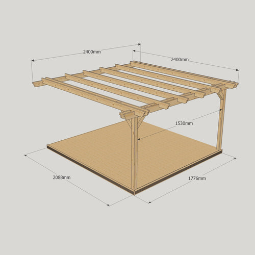 Wall Mounted Double Garden Pergola with Decking Kit | Timber | Multiple Sizes