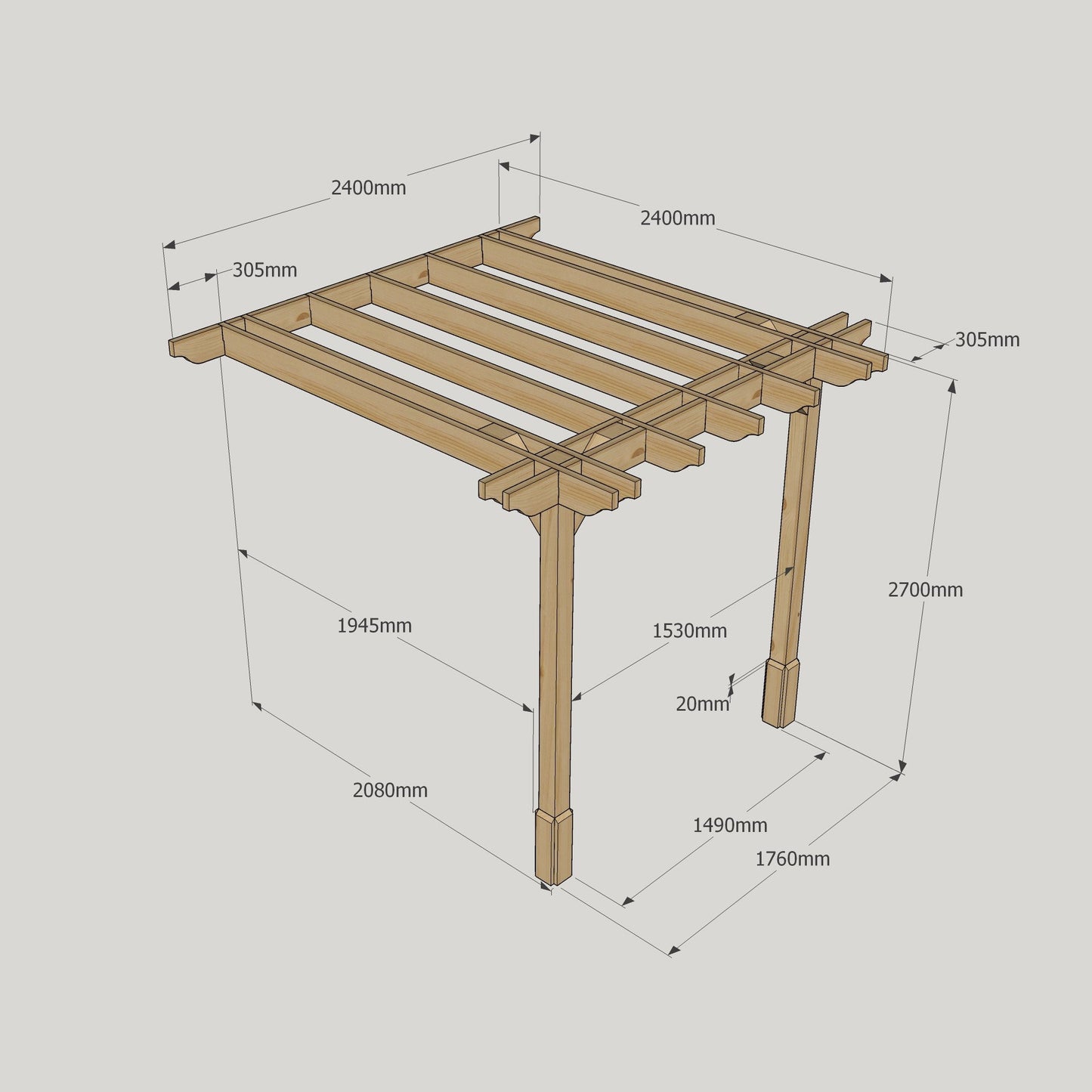 Wall Mounted Double Premium Pergola - Light Green - 2.4m Depth x 2.4m Length