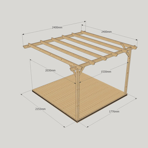Wall Mounted Garden Pergola with Decking Kit | Timber | Multiple Sizes