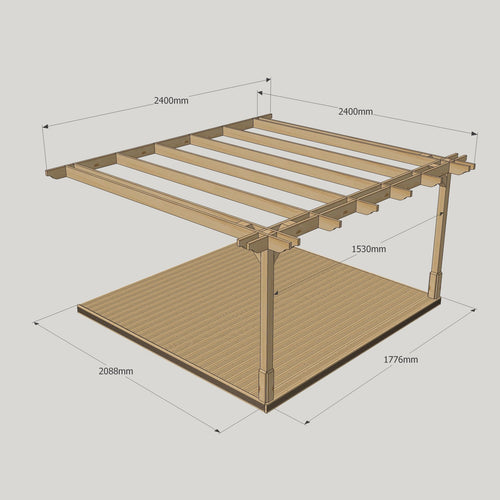 Wall Mounted Double Premium Pergola with Decking Kit | Timber | Multiple Sizes