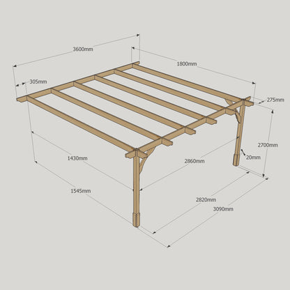 Wall Mounted Premium Pergola - Light Green - 1.8m Depth x 3.6m Length