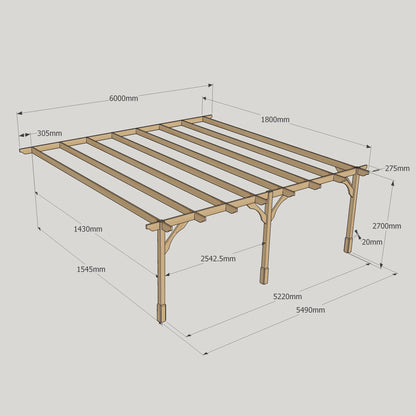 Wall Mounted Premium Pergola - Light Green - 1.8m Depth x 6m Length