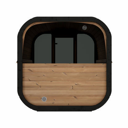 beacon 160 plus deluxe thermowood with glass front 4 person outdoor cube sauna product exterior view — view 9