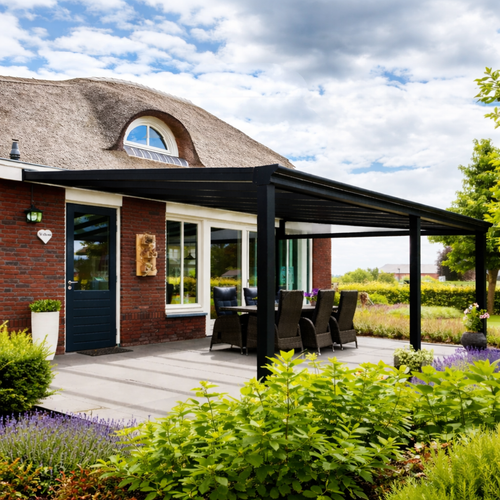 Aluminium Veranda | Deponti Pigato | Wide Span Up To 7m | Extra-Large Gutter | Glass Roof