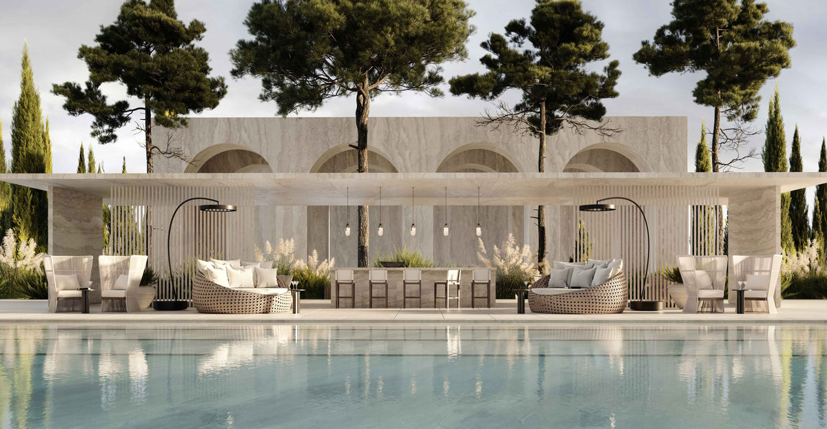 Bromic Eclipse Smart-Heat Portable beside a swimming pool | Roma Verandas