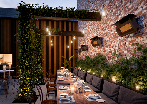 Bromic Tungsten Smart-Heat Gas on a commercial terrace | Roma Verandas