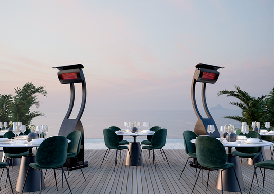 Bromic Tungsten Smart-Heat Portable on a commercial terrace | Roma Verandas