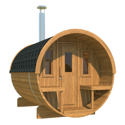 Charnia 280 Classic 6 Person Outdoor Barrel Sauna with Terrace product exterior view
