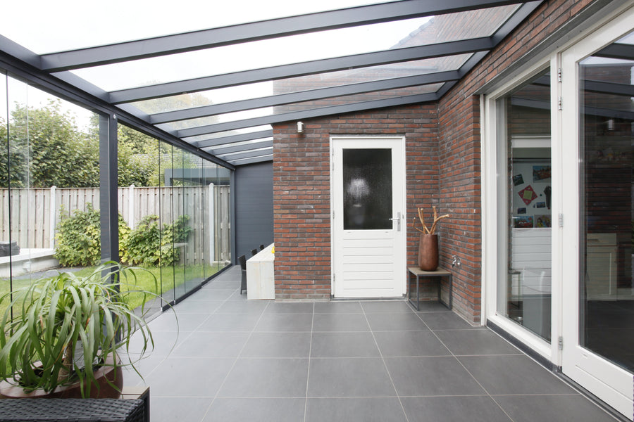 Aluminium Veranda | Deponti Pigato | Glass Roof | Steel-Reinforced Gutter | Custom Post & Gutter Styles