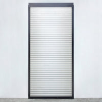 Louvred sliding door panel in anthracite with white slats, light and privacy controlled