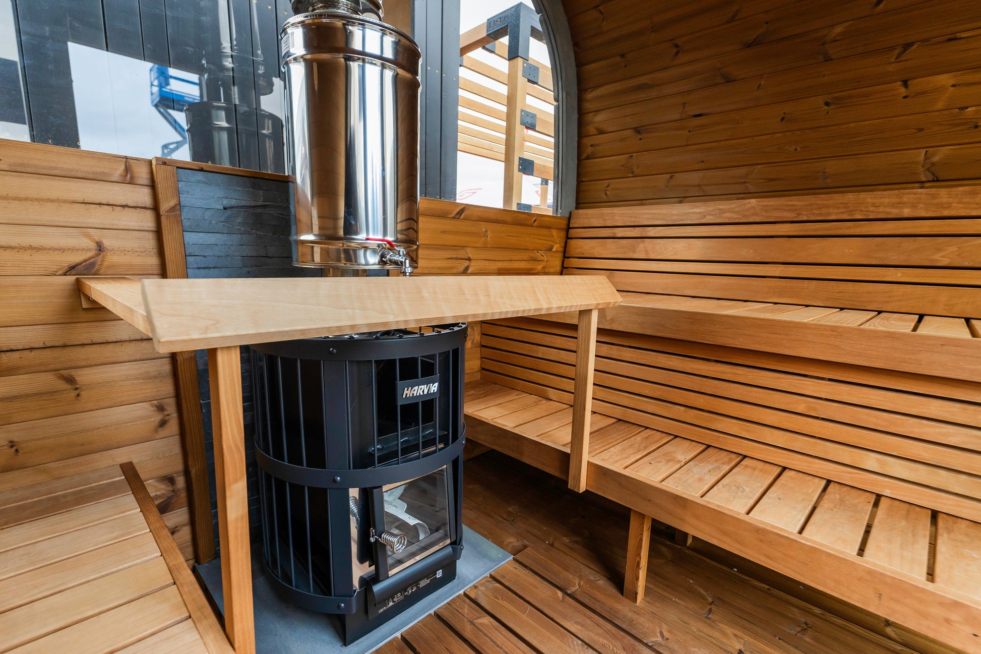 vista 240 deluxe thermowood with glass front 6 person outdoor cube sauna product exterior view — view 7