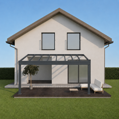 Aluminium Veranda | Deponti Giallo | Glass Roof | Up To 6m Span | Reinforced Gutter | Wall-Mounted or Freestanding