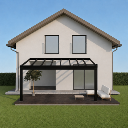 Aluminium Veranda | Deponti Giallo | Glass Roof | Up To 6m Span | Reinforced Gutter | Wall-Mounted or Freestanding