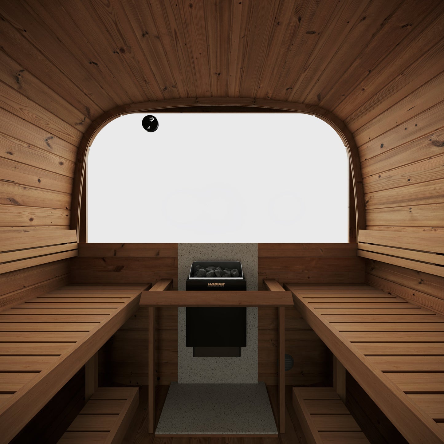 beacon 385 pro thermowood 6 person outdoor cube sauna with terrace changing room product exterior view — view 4