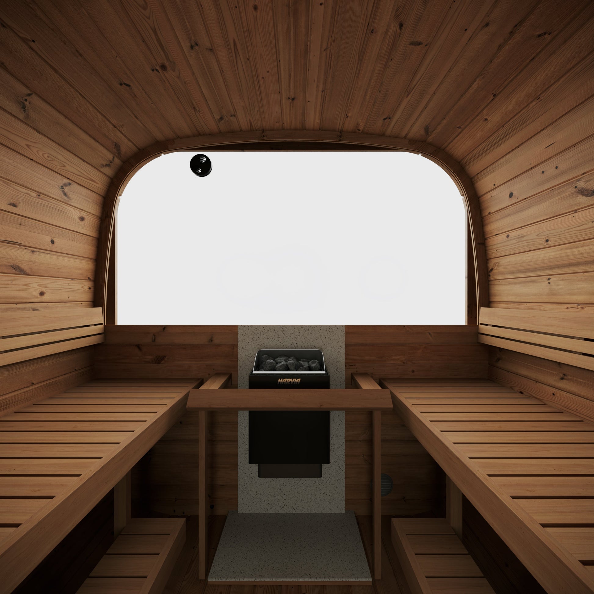 beacon 385 pro thermowood 6 person outdoor cube sauna with terrace changing room product exterior view — view 4