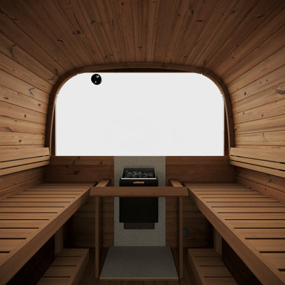 beacon 385 pro thermowood 6 person outdoor cube sauna with terrace changing room product exterior view — view 4