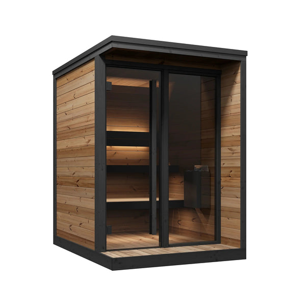 Nessy 150 Deluxe Patio Sauna 2-3 Person Thermowood with Glass Front — front view