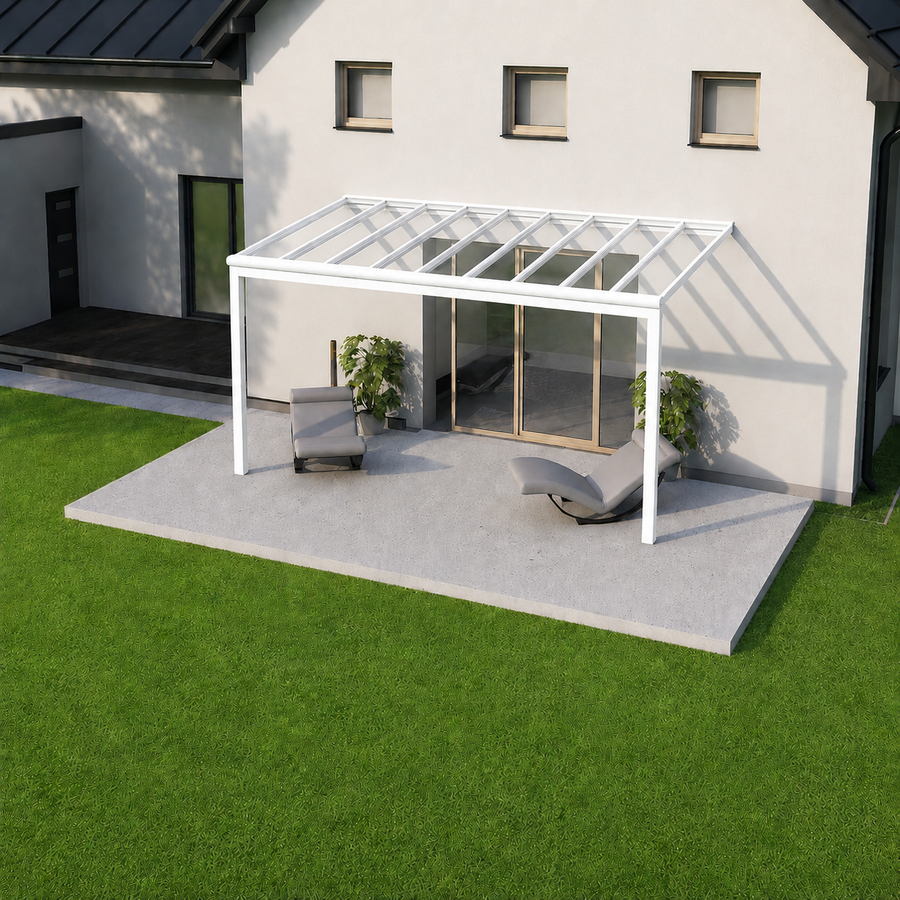 Aluminium Veranda | Deponti Pigato | Glass Roof | Steel-Reinforced Gutter | Custom Post & Gutter Styles