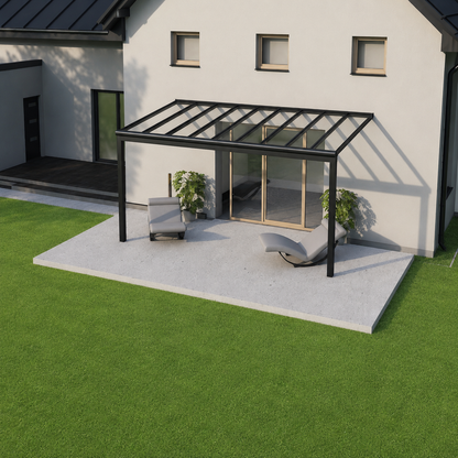 Aluminium Veranda | Deponti Pigato | Glass Roof | Steel-Reinforced Gutter | Custom Post & Gutter Styles