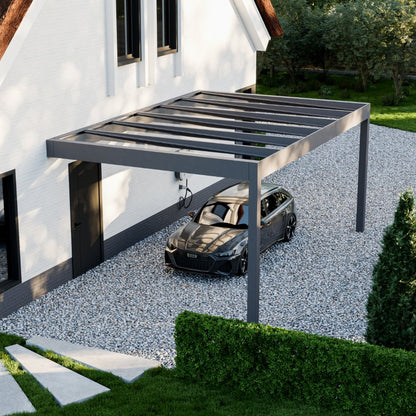 Rimessa carport in anthracite spanning 7m on a wide residential driveway