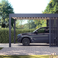 The Riposo carport in anthracite showing clean cubist profile and integrated gutter
