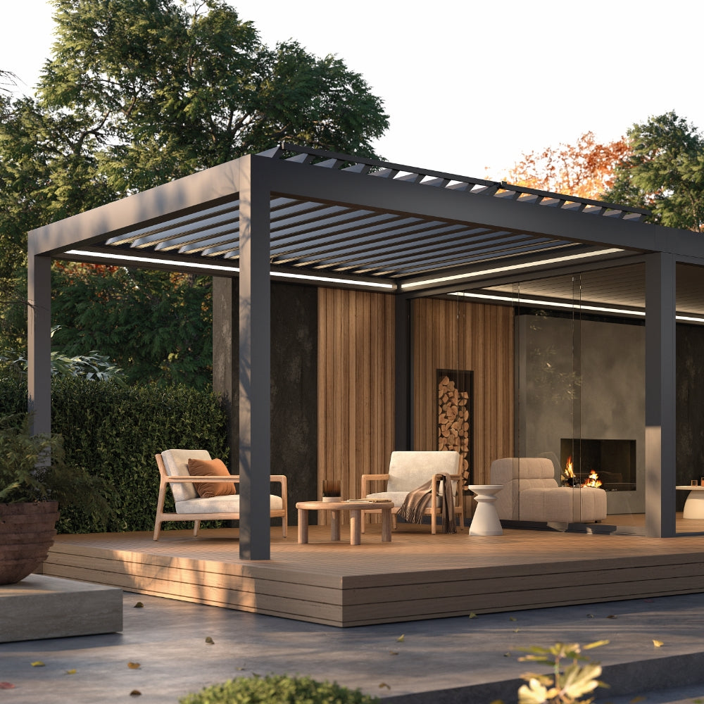 Motorised Louvred Pergola | Deponti Pinela Delight | Slimline Tilting Louvres | Smooth Light & Shade Control | Elegant Outdoor Living