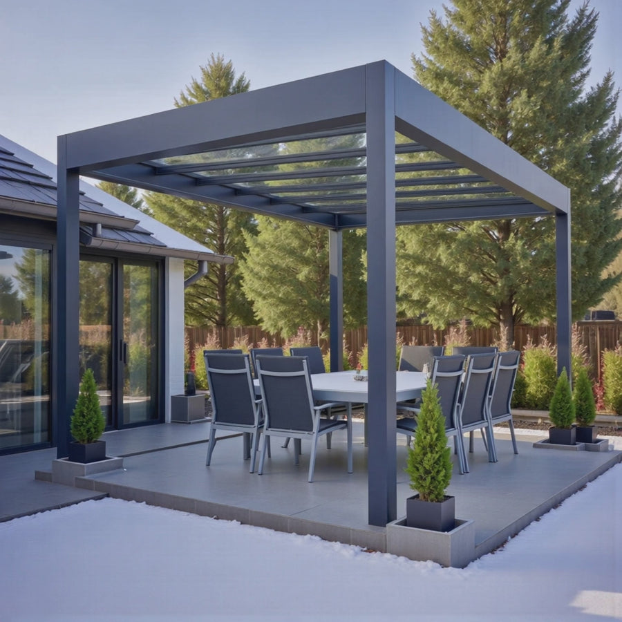 Glass Roof Aluminium Pergola | The Cristallo | Reinforced Safety Glass | Extra-Wide Panels | Spans Up To 7m | Integrated LED