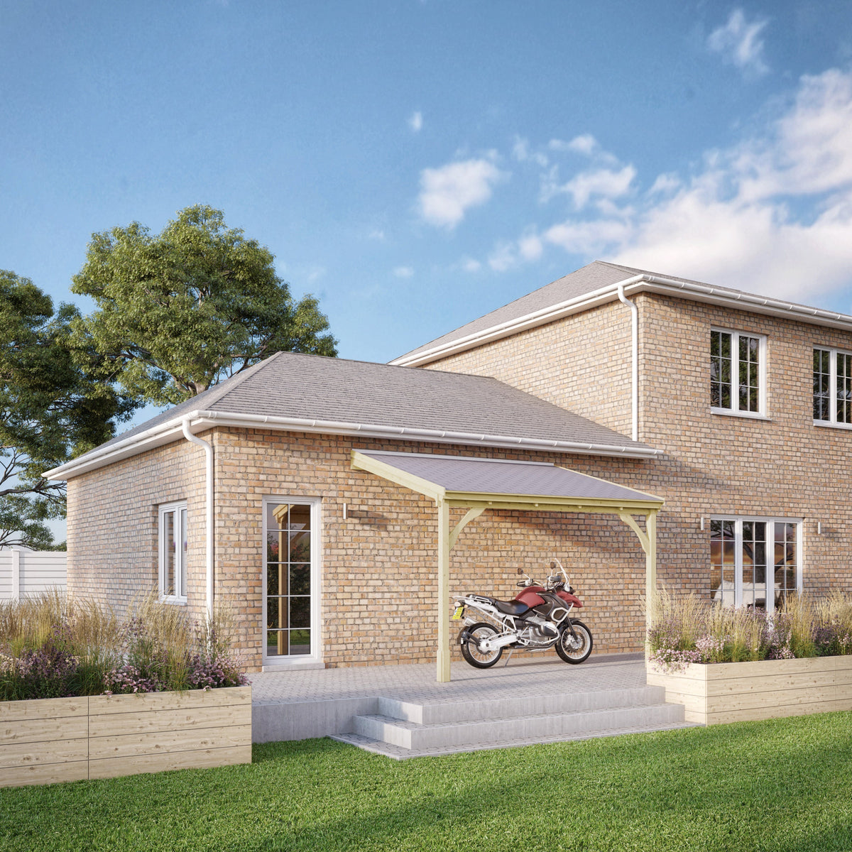 Wall Mounted Felt Shingle Roof Carport | Timber | Multiple Sizes
