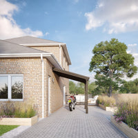 Carport | Timber Carport | Felt Shingle Roof | Wall Mounted Vehicle Shelter | Rustic Brown | 3.5m Depth x 4.34m Width