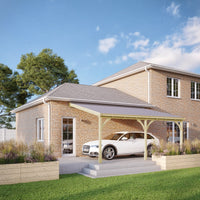 Carport | Timber Carport | Felt Shingle Roof | Wall Mounted Vehicle Shelter | Light Green | 3.5m Depth x 4.34m Width